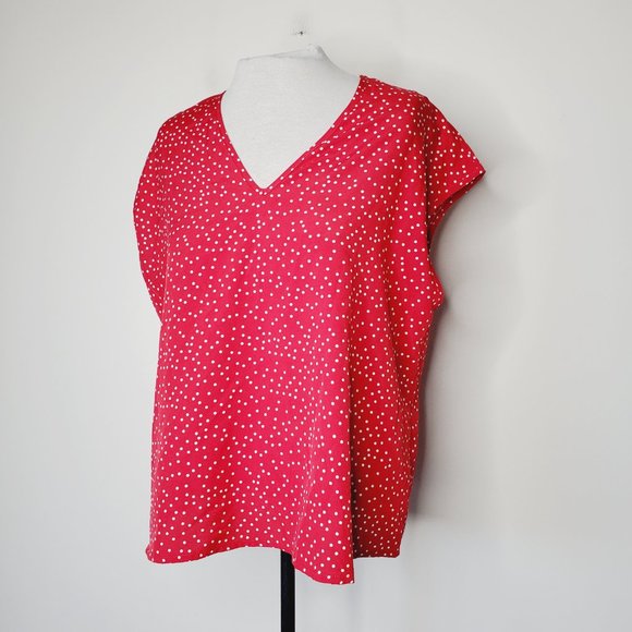 Shein Curve V-Neck Top Short Sleeve Retro Polka Dot Red XL - Picture 2 of 8